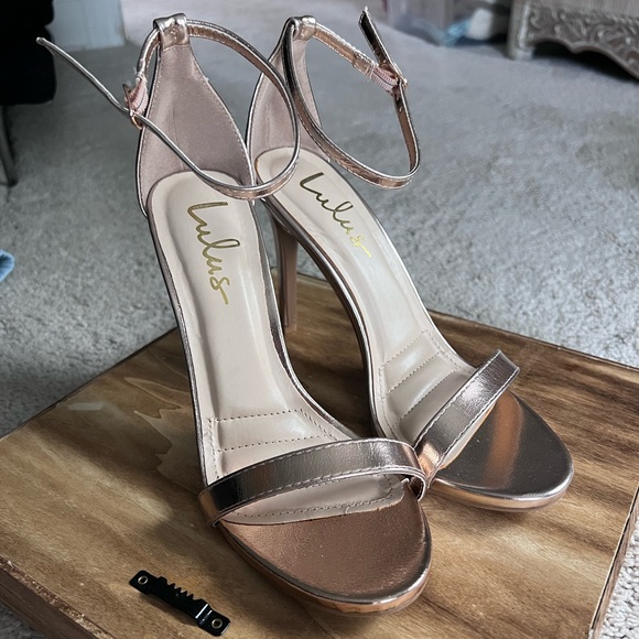 Lulu’s Loveliness Rose Gold Ankle Strap Heels - Size 8 - Picture 2 of 9